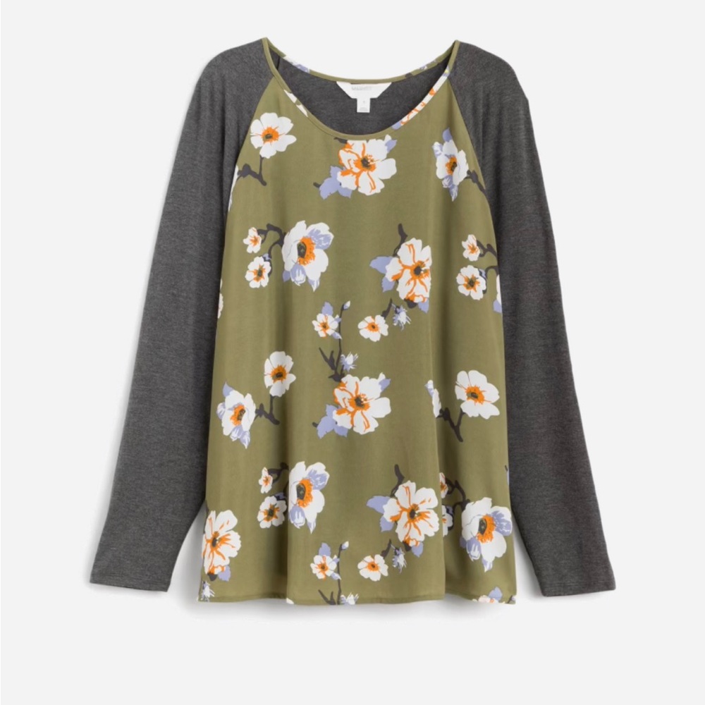 Women’s Size 1X Market and Spruce Maisey Mixed Media Raglan Long Sleeve Top
